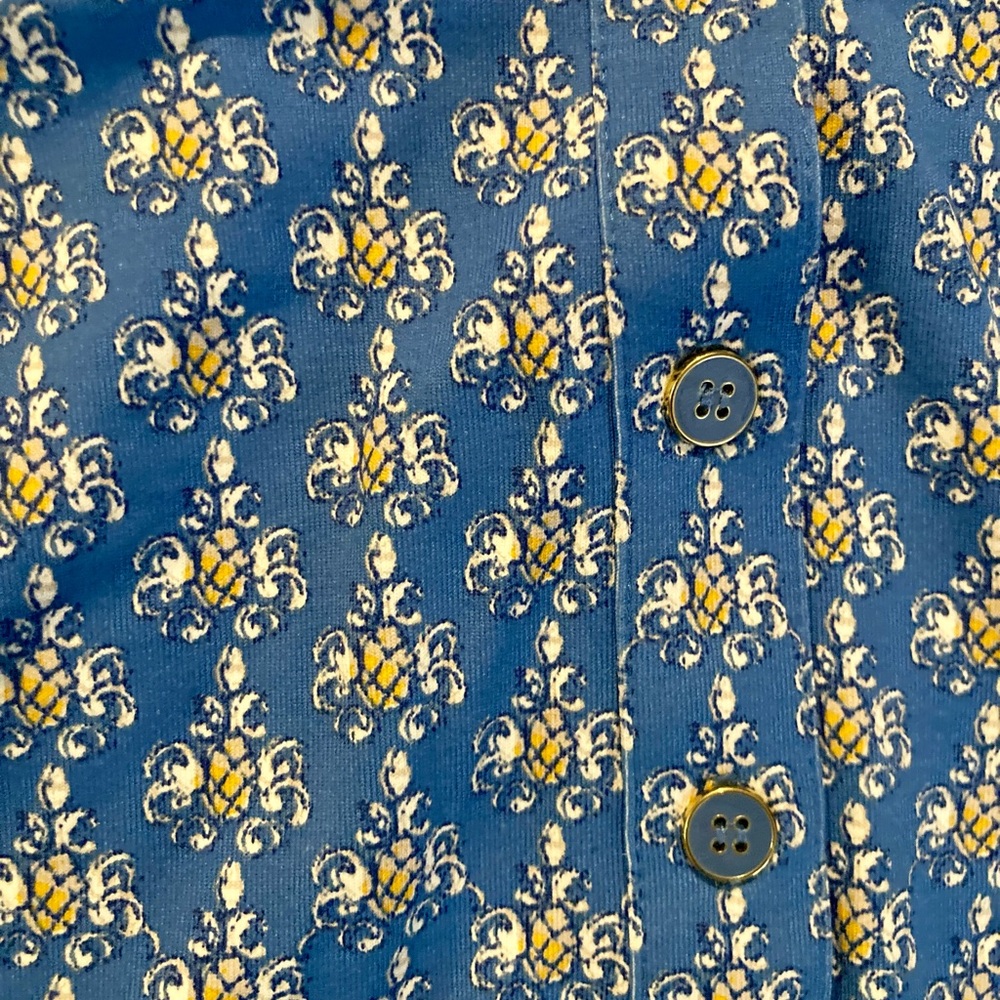 J. McLaughlin EUC Catalina Cloth Blue/Yellow Pineapple Button Popover Shirt Sz S - Picture 12 of 16